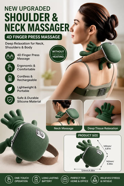 Cordless Neck & Shoulder Massager – Deep Kneading Shiatsu Massage with Heat for Pain Relief