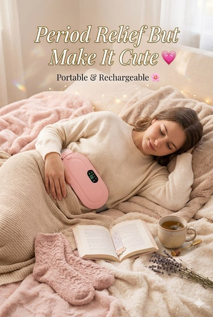 Cordless Period Pain Relief Heating Pad – Fast Heat Menstrual Cramp Massager with 4 Modes