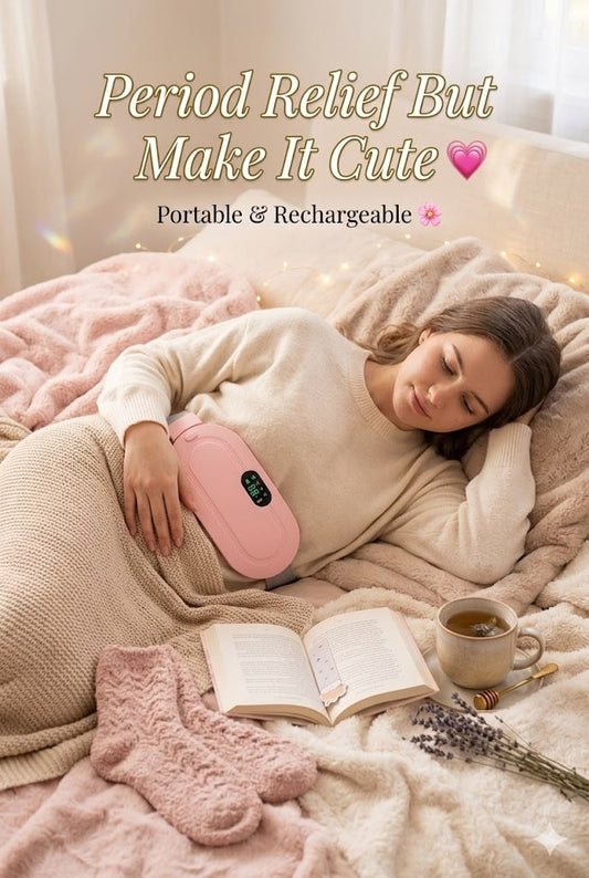 Cordless Period Pain Relief Heating Pad – Fast Heat Menstrual Cramp Massager with 4 Modes