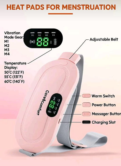 Cordless Period Pain Relief Heating Pad – Fast Heat Menstrual Cramp Massager with 4 Modes
