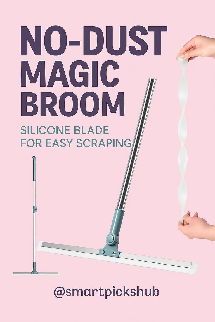 Magic Broom Silicone Floor Wiper – 180° Rotating Squeegee with Stainless Steel Extendable Handle