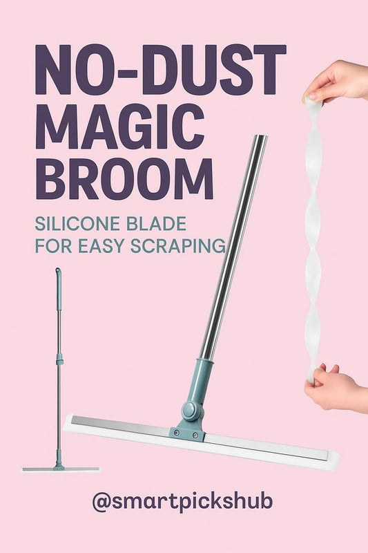 Magic Broom Silicone Floor Wiper – 180° Rotating Squeegee with Stainless Steel Extendable Handle