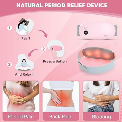 Cordless Period Pain Relief Heating Pad – Fast Heat Menstrual Cramp Massager with 4 Modes