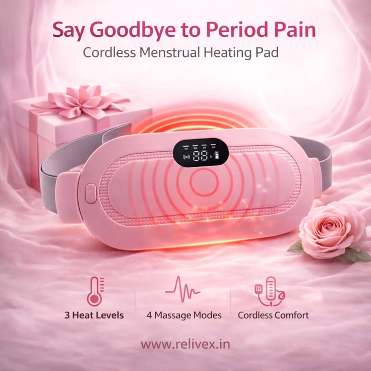 Cordless Period Pain Relief Heating Pad – Fast Heat Menstrual Cramp Massager with 4 Modes