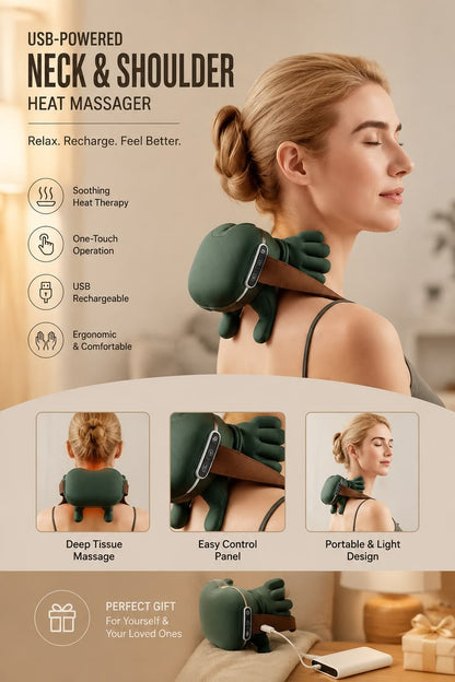 Cordless Neck & Shoulder Massager – Deep Kneading Shiatsu Massage with Heat for Pain Relief