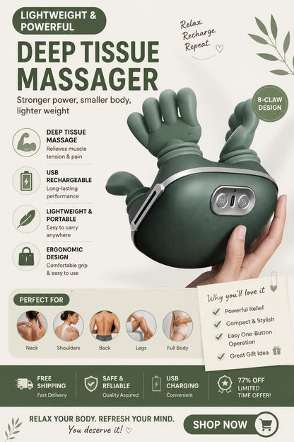 Cordless Neck & Shoulder Massager – Deep Kneading Shiatsu Massage with Heat for Pain Relief