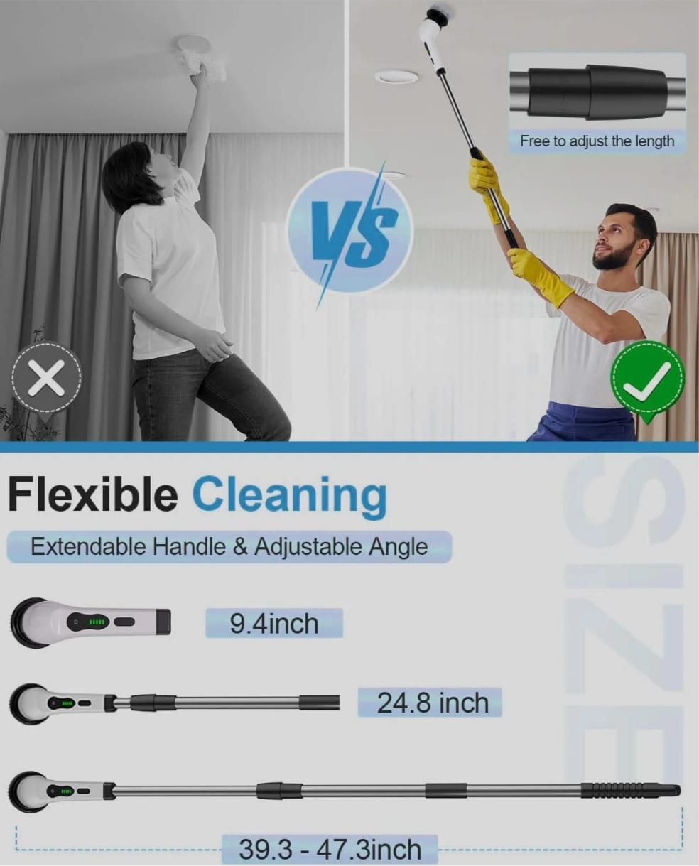 9-in-1 Cordless Electric Spin Scrubber With Extendable Handle